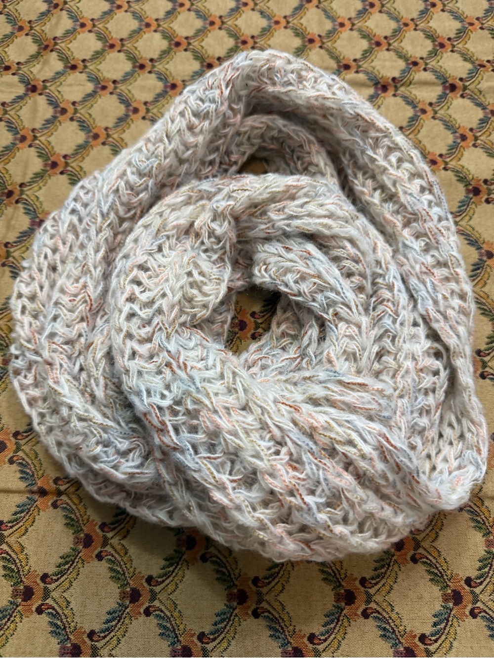 Soft Knit Infinity Scarf in Cream grayish colors